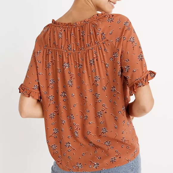 Madewell Tie Neck Peasant Top in Ginger Floral - Picture 8 of 8